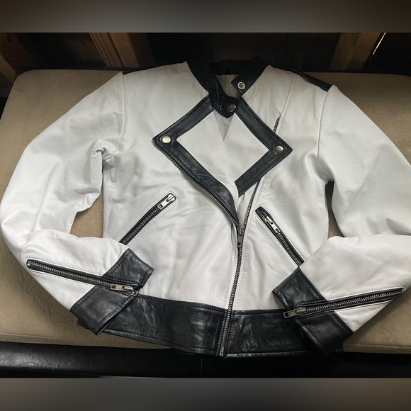 Custom Made Genuine Leather Jacket Cropped Colorblock Moto Biker XXS Motorcycle - Picture 5 of 14